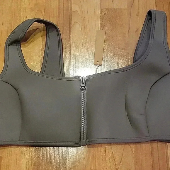 Skims Swim Top Front Zipper Racerback Rubberized Scuba Gray Chalk 2X - Picture 4 of 12
